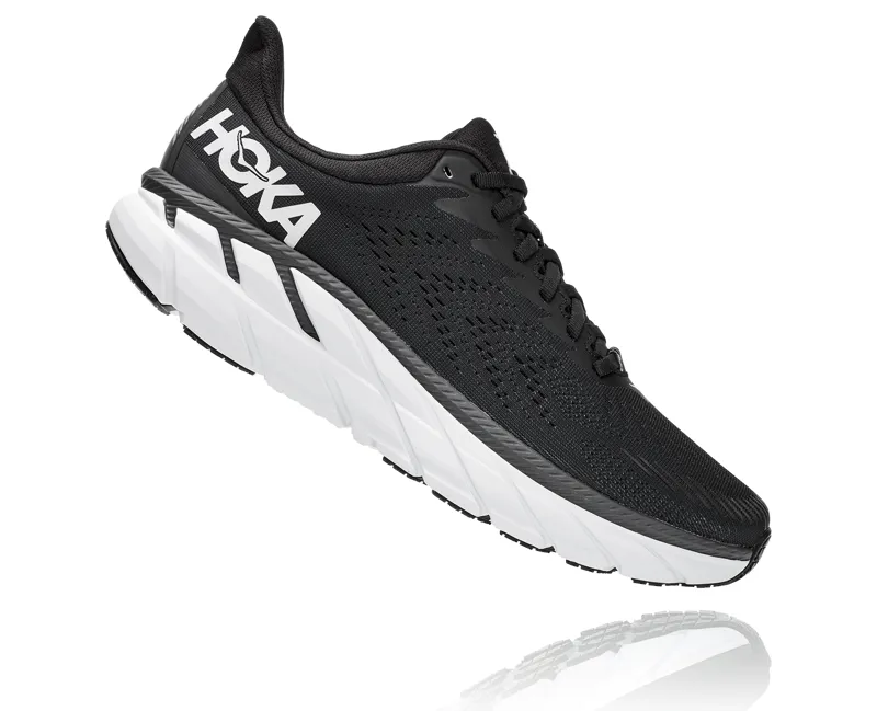Hoka Clifton 7 Wide Road Running Shoes - Black White-1