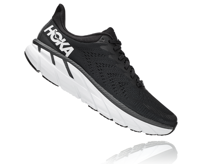 Hoka Clifton 7 Road Running Shoes - Black White-1