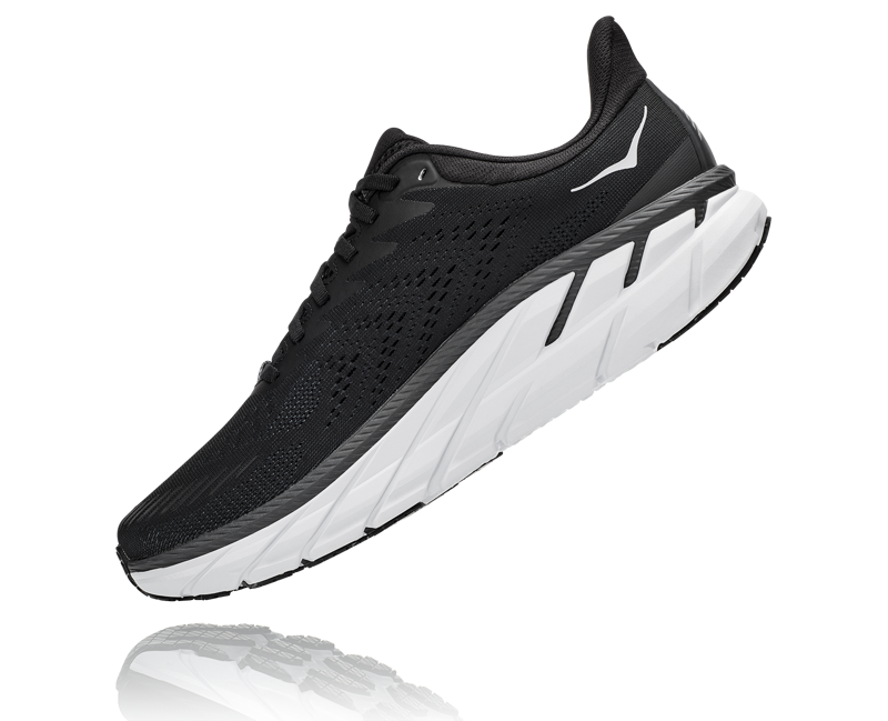 Hoka Clifton 7 Wide Road Running Shoes - Black White-3