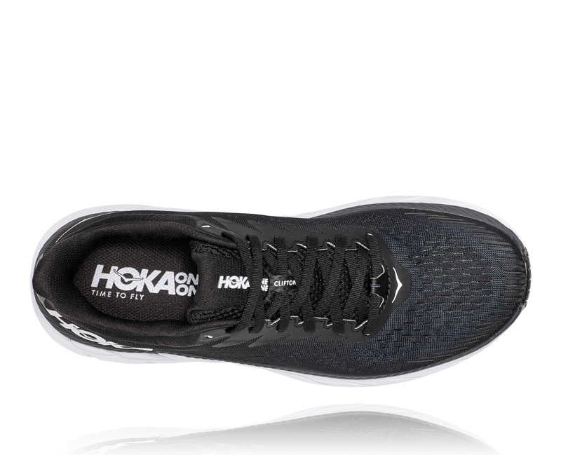 Hoka Clifton 7 Wide Road Running Shoes - Black White-4