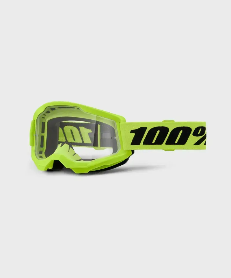 100% Strata 2 Clear Lens Goggles - Neon Yellow