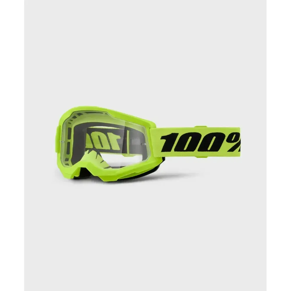 100% Strata 2 Clear Lens Goggles - Neon Yellow