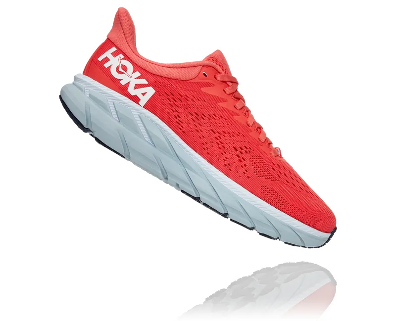 Hoka Clifton 7 Womens Road Running Shoe - Hot Coral White