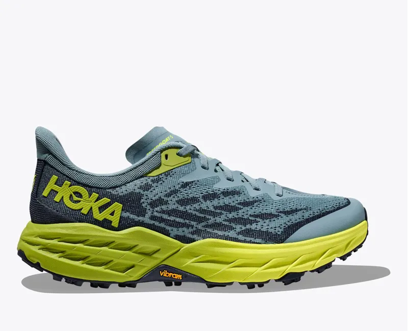 Hoka Speedgoat 5 Wide Trail Running Shoes - Stone Blue Dark Citron
