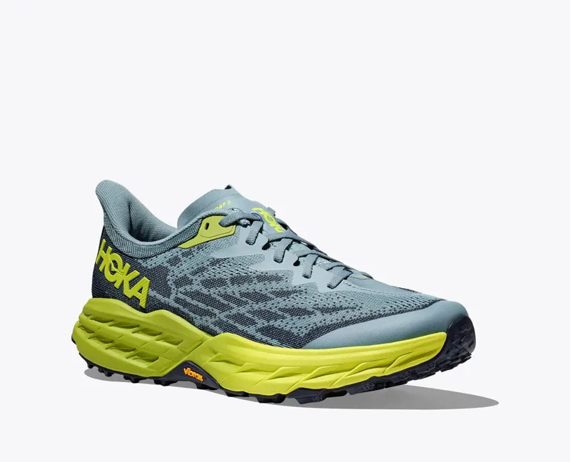 Hoka Speedgoat 5 Wide Trail Running Shoes - Stone Blue Dark Citron-5