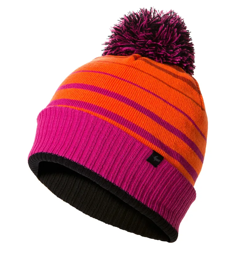 Sealskinz Waterproof Bobble Hat Orange Pink Run and Ride