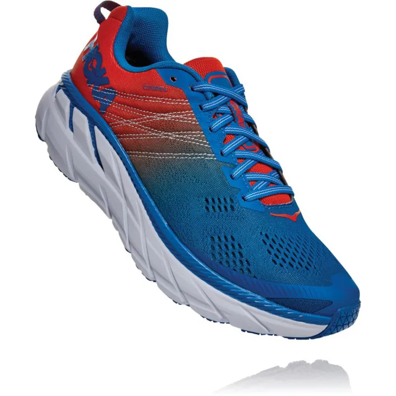 Hoka Mens Clifton 6 Wide - Mandarin Red Blue-1