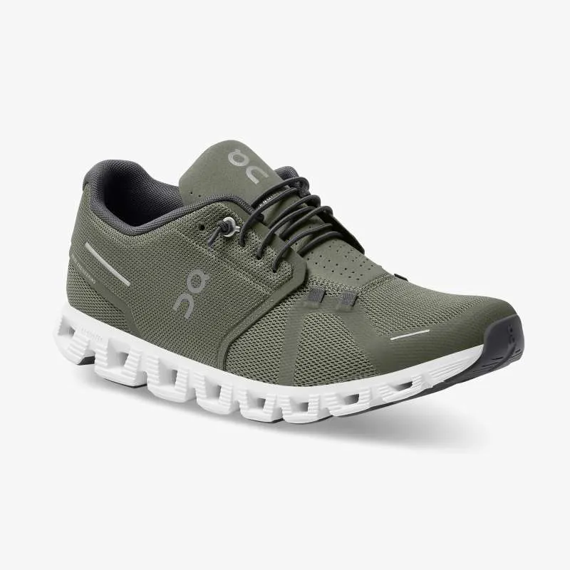 On Cloud 5 Road Running Shoes - Olive White-5