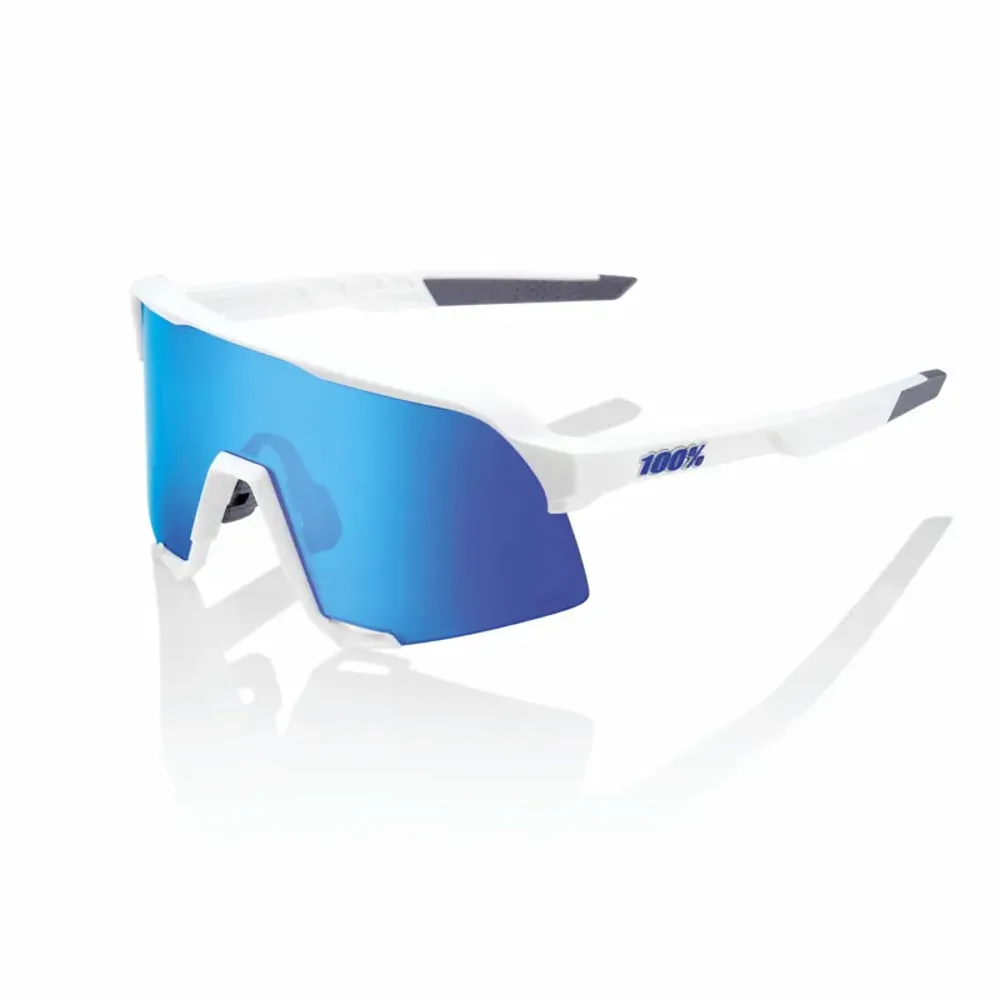 100% S3 Sunglasses - Matte White HiPER Blue Multilayer Mirror Lens