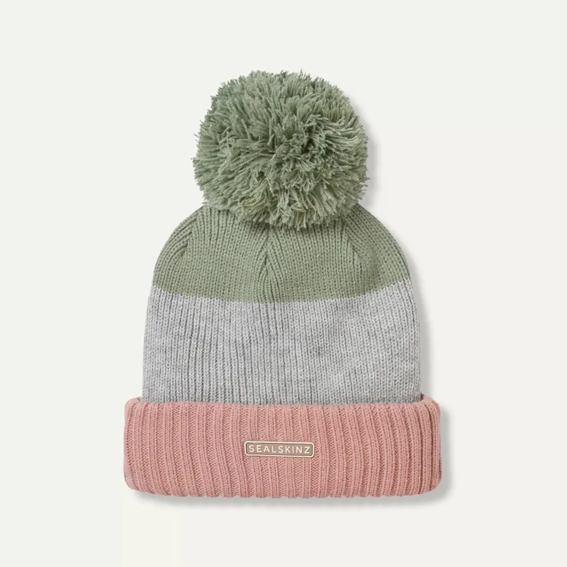Sealskinz Flitcham Waterproof Cold Weather Bobble Hat - Pink Green Grey