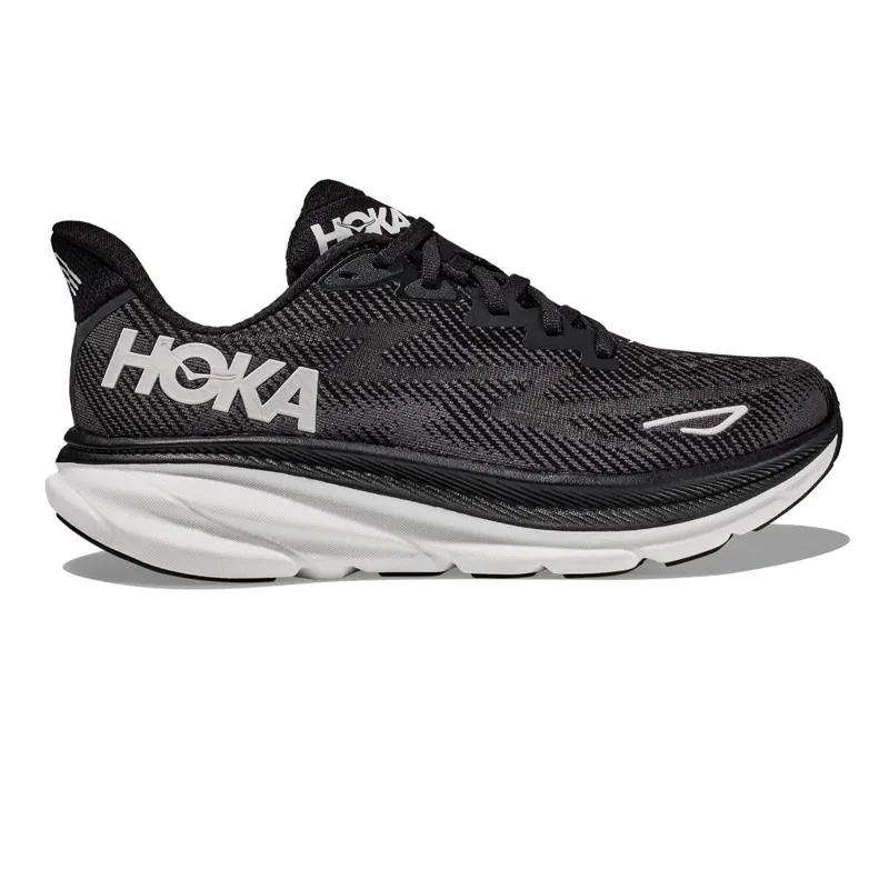 Hoka Clifton 9 Womens Wide Fit Road Running Shoes - Black White