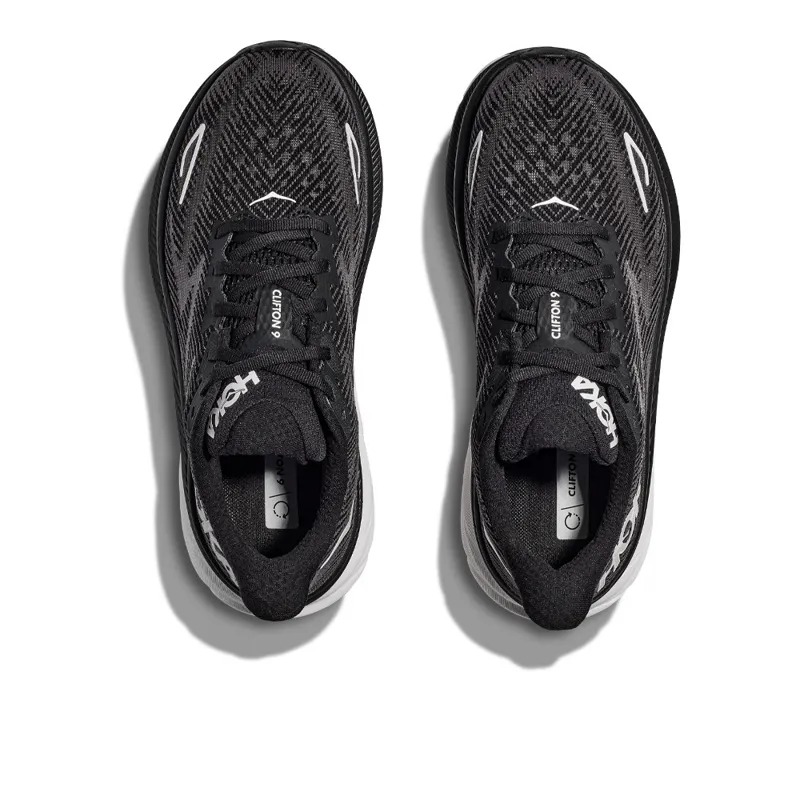 Hoka Clifton 9 Womens Wide Fit Road Running Shoes - Black White-1