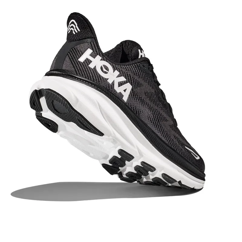 Hoka Clifton 9 Womens Wide Fit Road Running Shoes - Black White-2