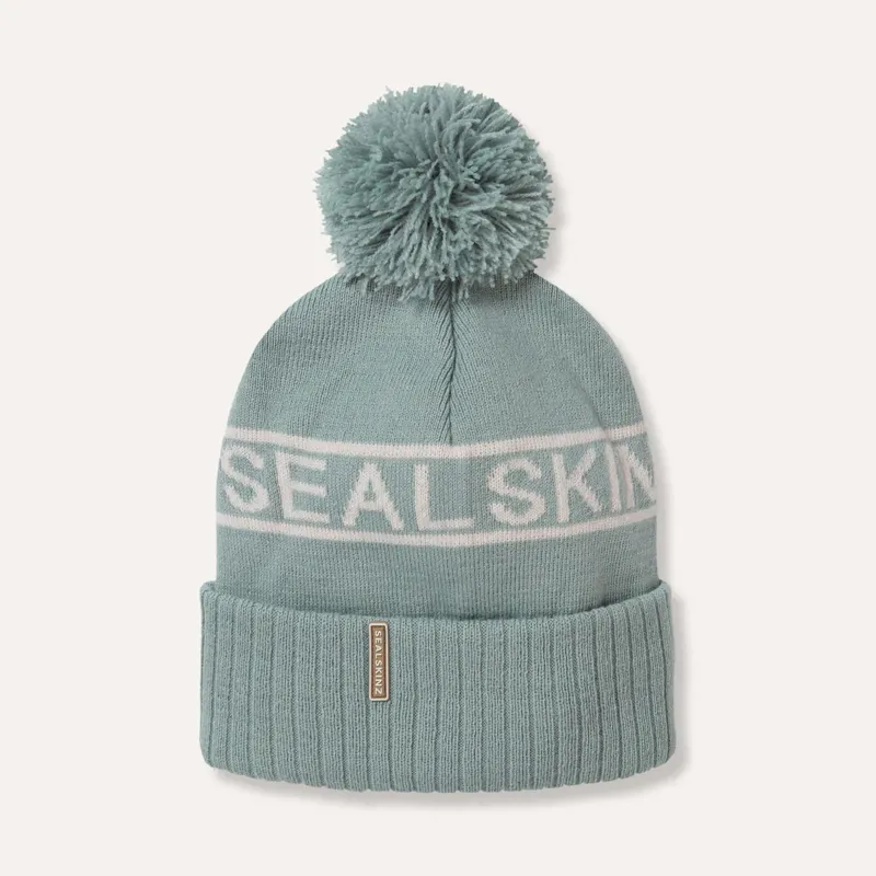 Sealskinz Heacham Cold Weather Icon Bobble Hat - Light Blue Cream