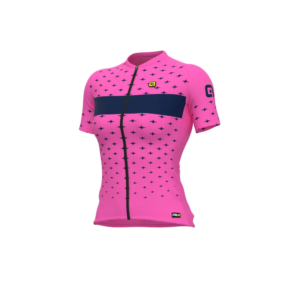 Ale PRR Stars Womens SS Cycling Jersey - Fluro Pink Navy Blue