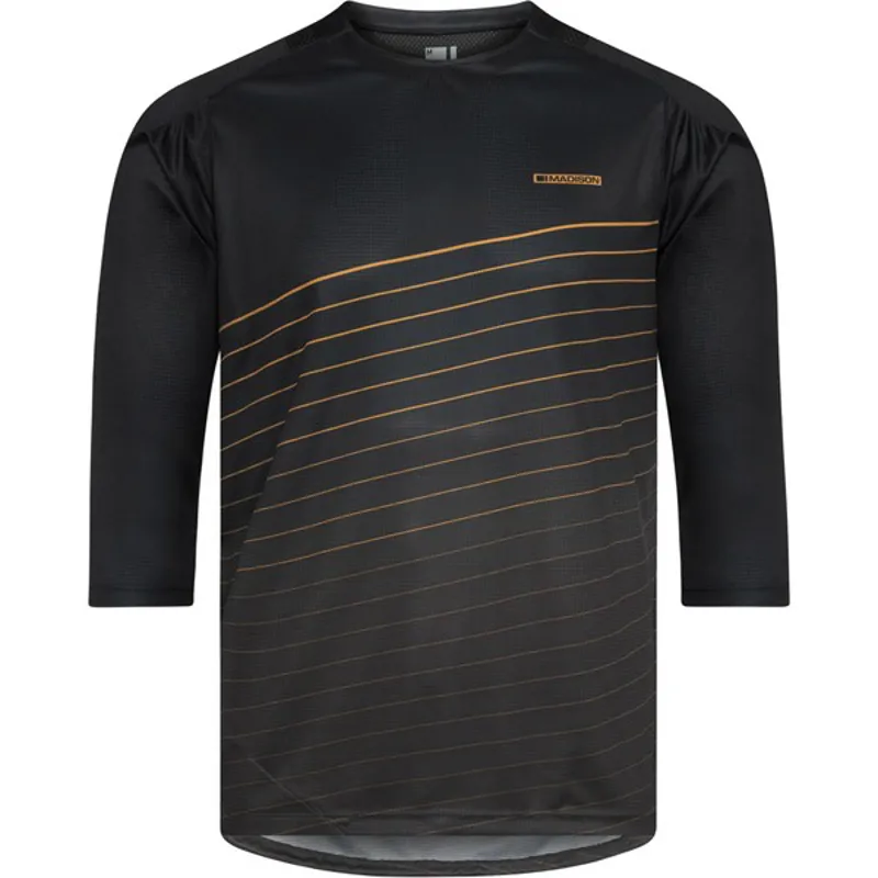 Madison Flux Mens 3Qtr Sleeve MTB Jersey - Black Castle Grey Golden Syrup