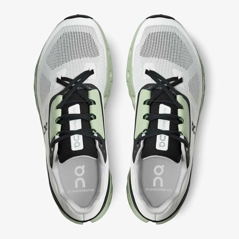 On Cloudstratus V2 Road Running Shoes - White Green Black-1