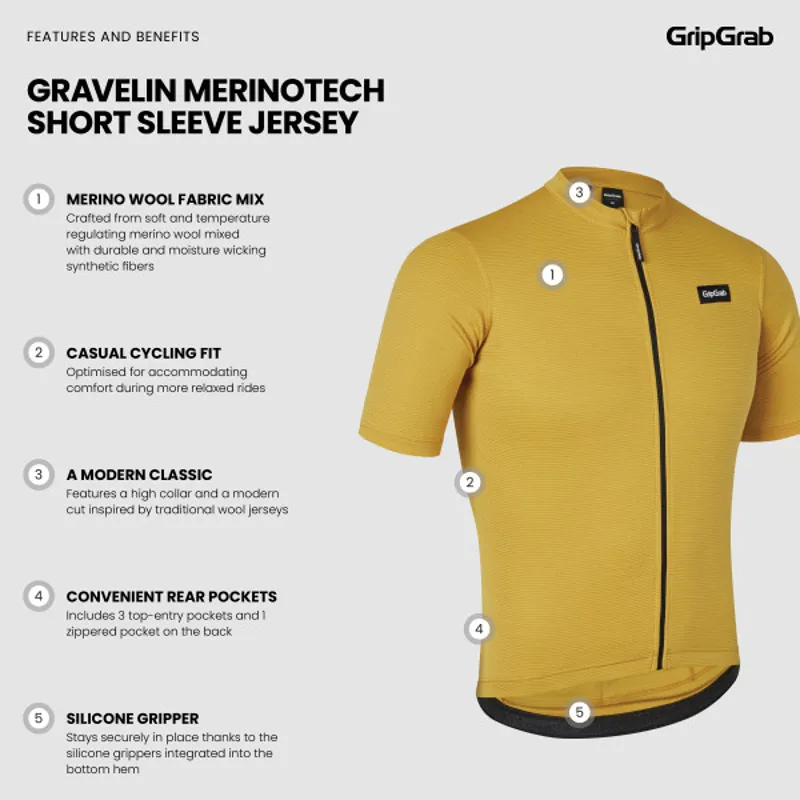 GripGrab Gravelin Merinotech Short Sleeved Jersey - Mustard Yellow-4