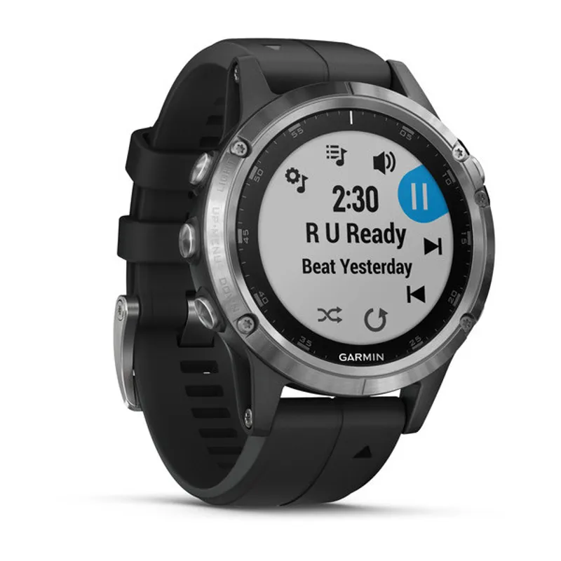 Garmin Fenix 5S Plus GPS Watch - Glass - Silver With Black Band-1
