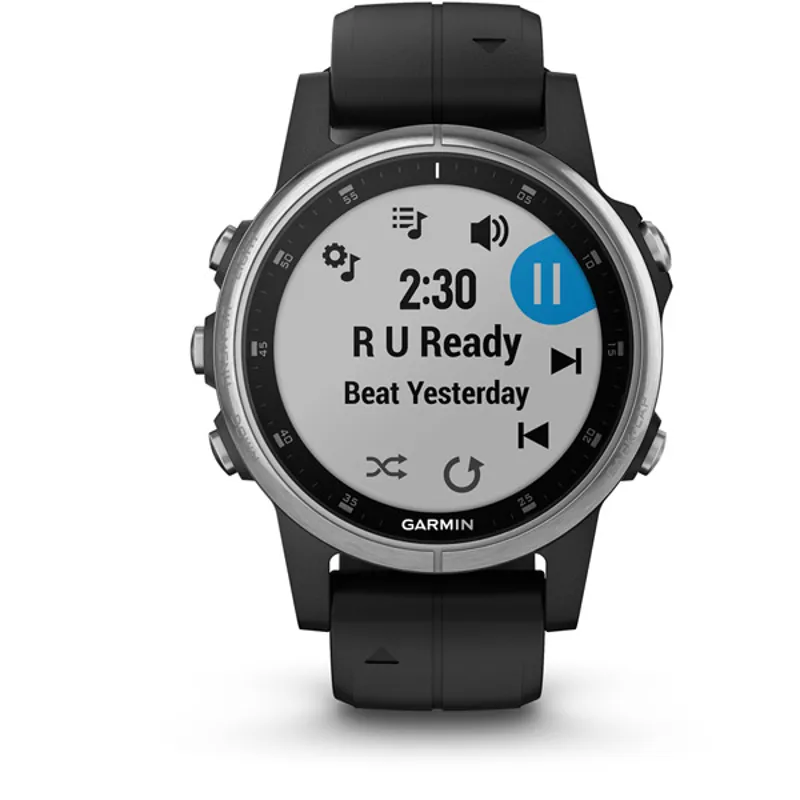 Garmin Fenix 5S Plus GPS Watch - Glass - Silver With Black Band
