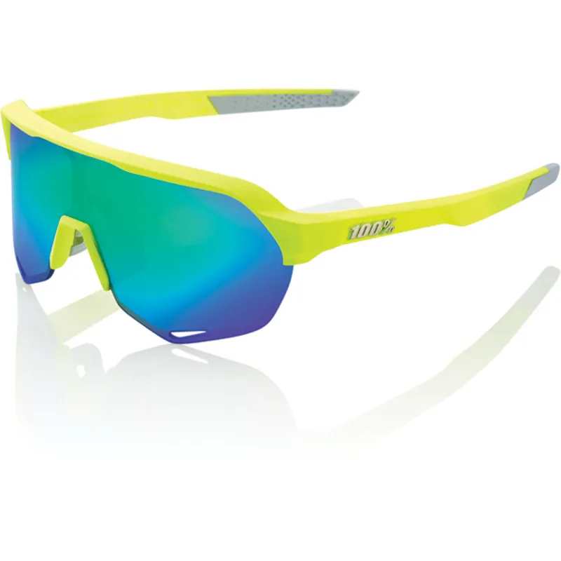 100 S2 Matt Flo Yellow, Green Mirror Lens Cycling Glasses
