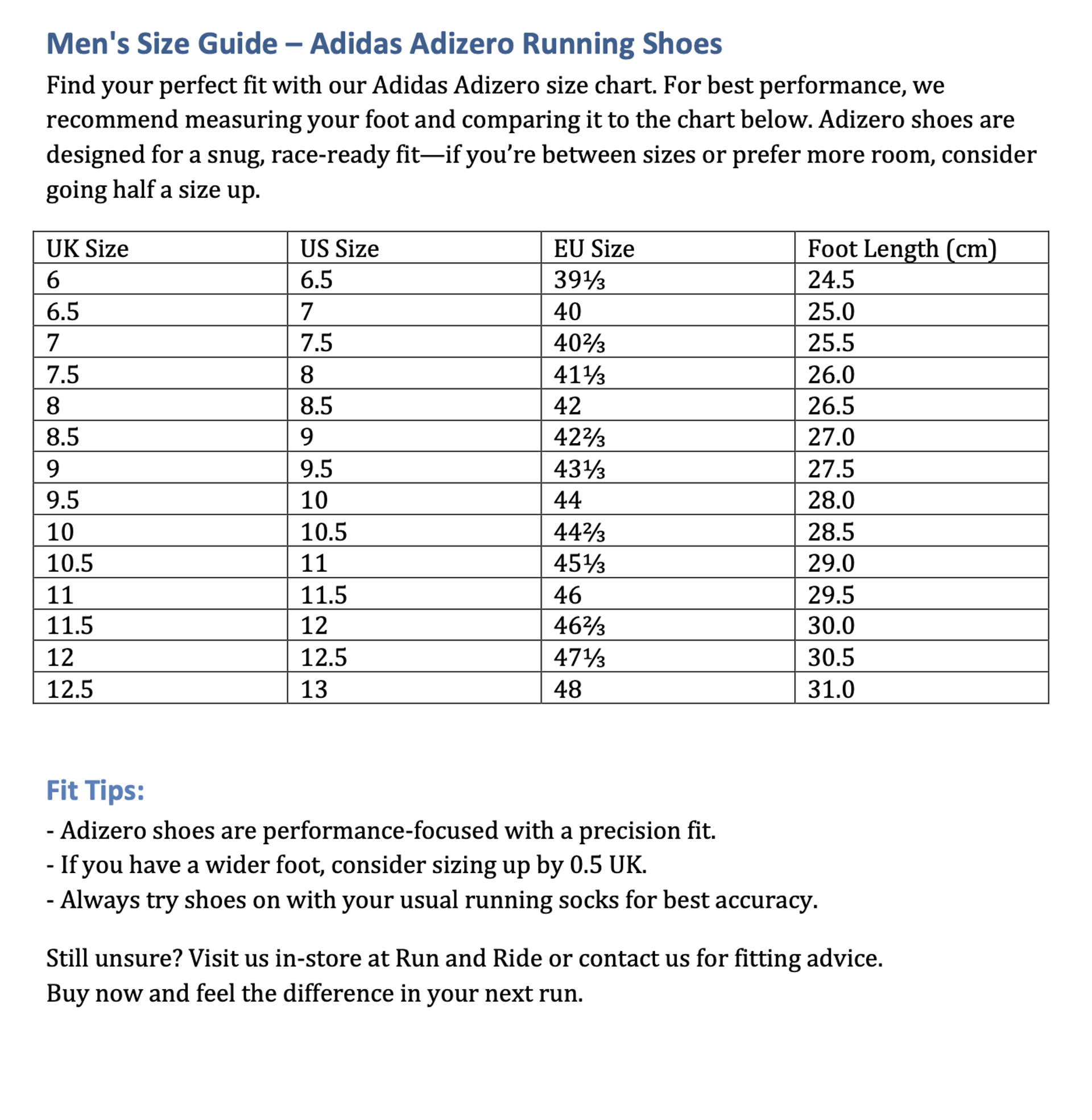 Adidas Mens Size Guide