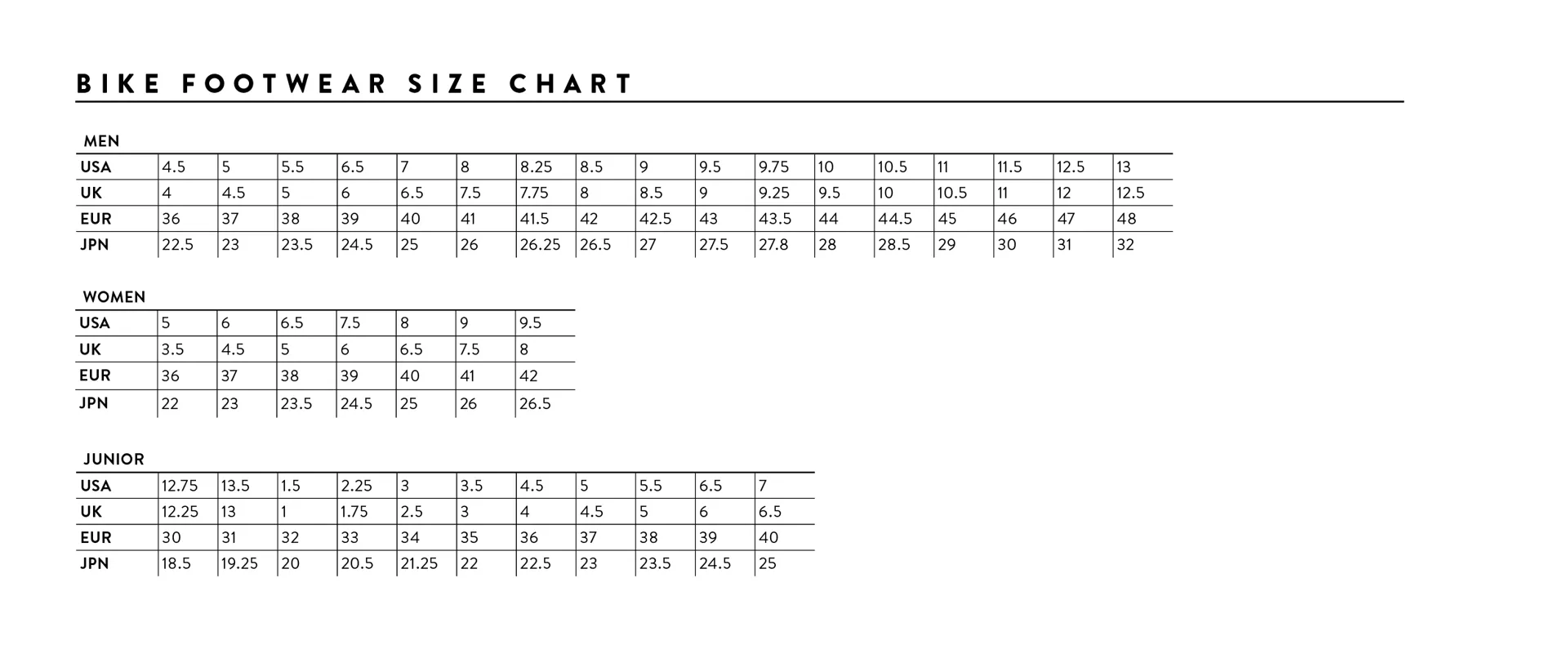 Scott Footware Size Chart 