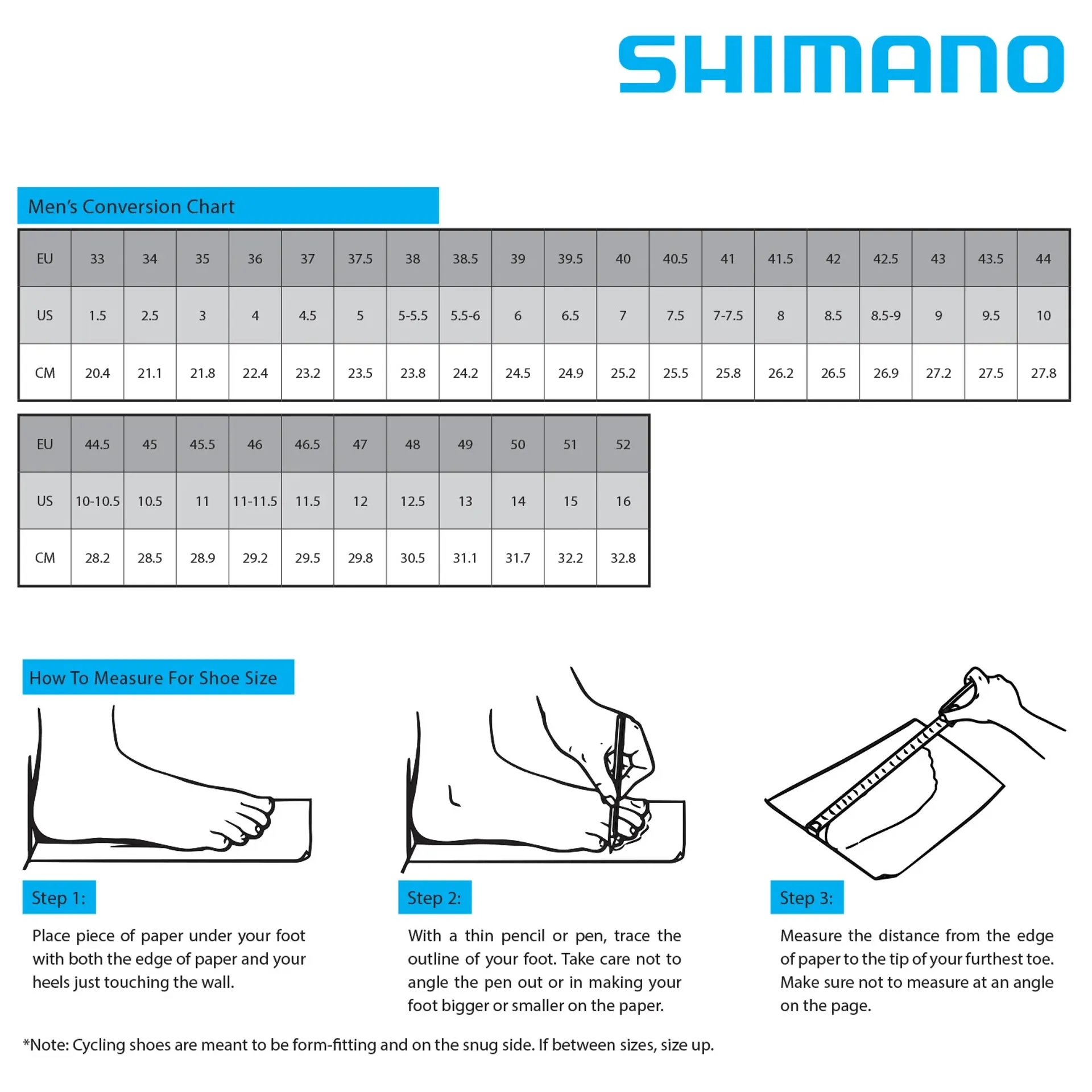 Shimano Shoe Size Chart 