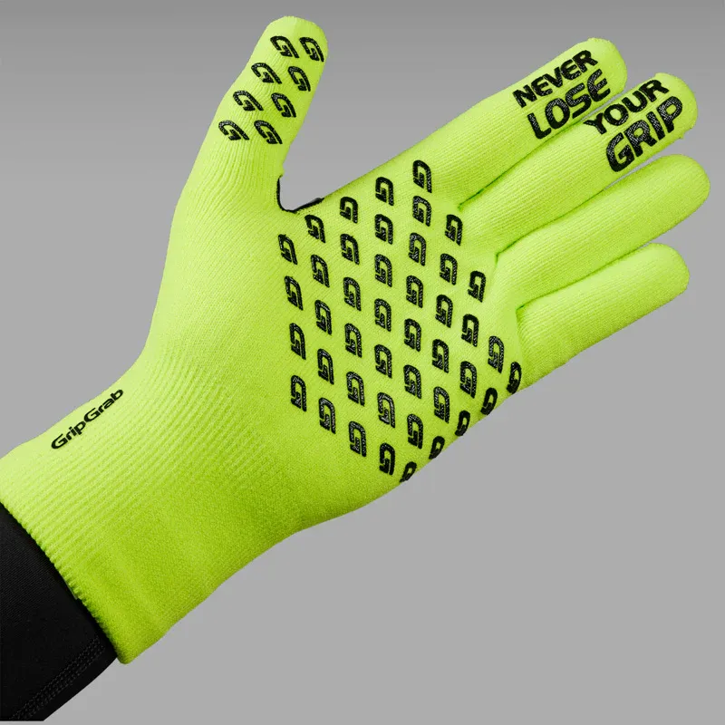 GripGrab Waterproof Knitted Winter Gloves - Hi Vis Yellow-2