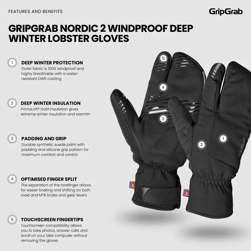 GripGrab Nordic 2 Windproof Deep Winter Lobster Gloves - Black-6