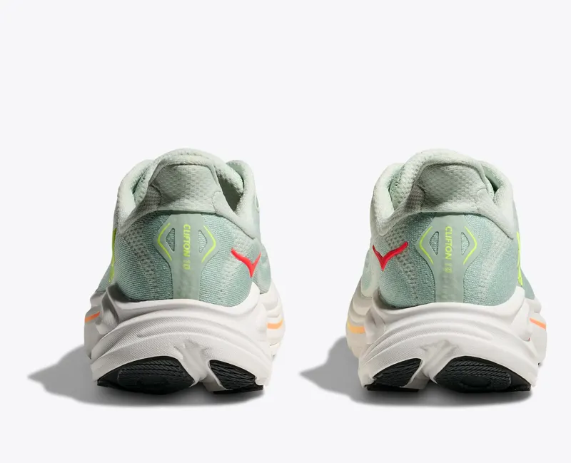 Hoka Clifton 10 Womens Wide Fit Road Running Shoe - Sea Glass Neon Flame-2