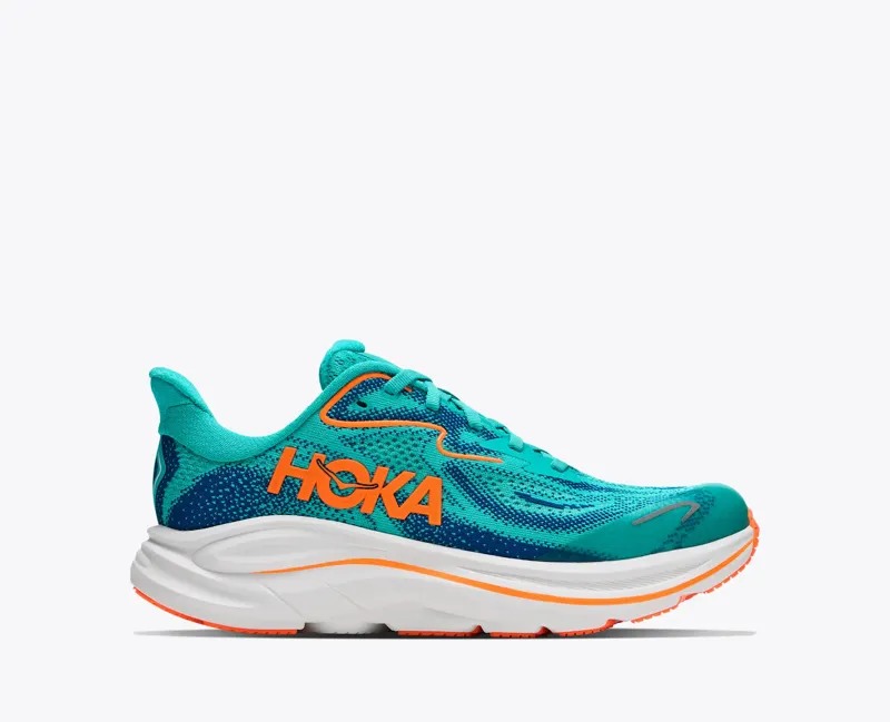 Hoka Clifton 10 Big Kids Road Running Shoes - Night Glow Blue Electric Aqua