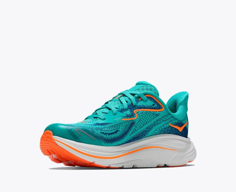 Hoka Clifton 10 Big Kids Road Running Shoes - Night Glow Blue Electric Aqua-3