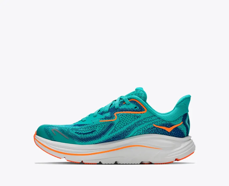 Hoka Clifton 10 Big Kids Road Running Shoes - Night Glow Blue Electric Aqua-7