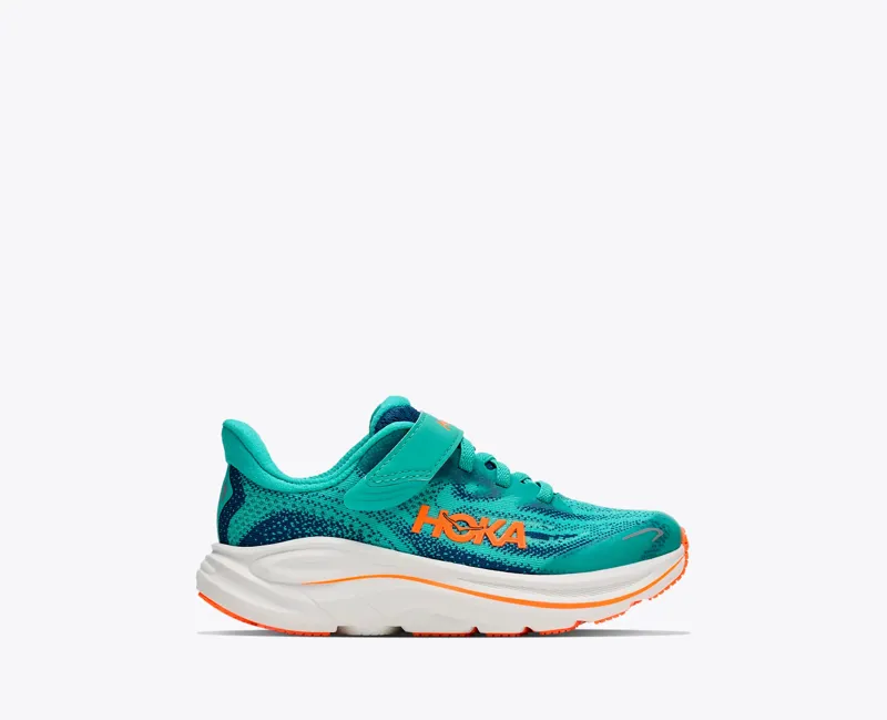 Hoka Clifton 10 Little Kids Road Running Shoes - Night Glow Blue Electric Aqua