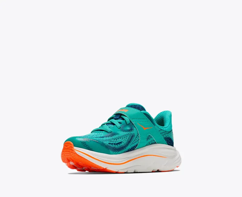 Hoka Clifton 10 Little Kids Road Running Shoes - Night Glow Blue Electric Aqua-2