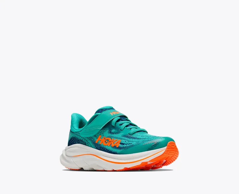 Hoka Clifton 10 Little Kids Road Running Shoes - Night Glow Blue Electric Aqua-6