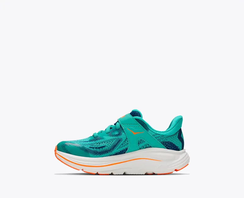 Hoka Clifton 10 Little Kids Road Running Shoes - Night Glow Blue Electric Aqua-7