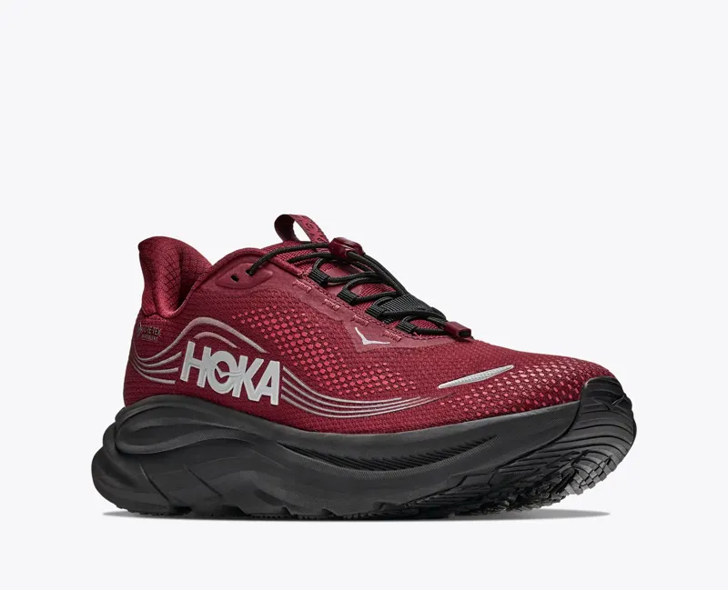 Hoka Clifton 11 GTX Mens Waterproof Road Running Shoe - Varsity Burgundy Carbon Black-4