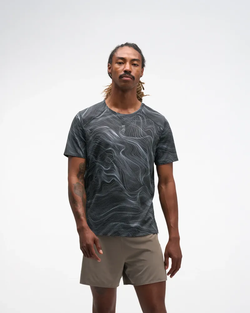 Hoka EveryRun Short Sleeve Running T-Shirt - Black White Print