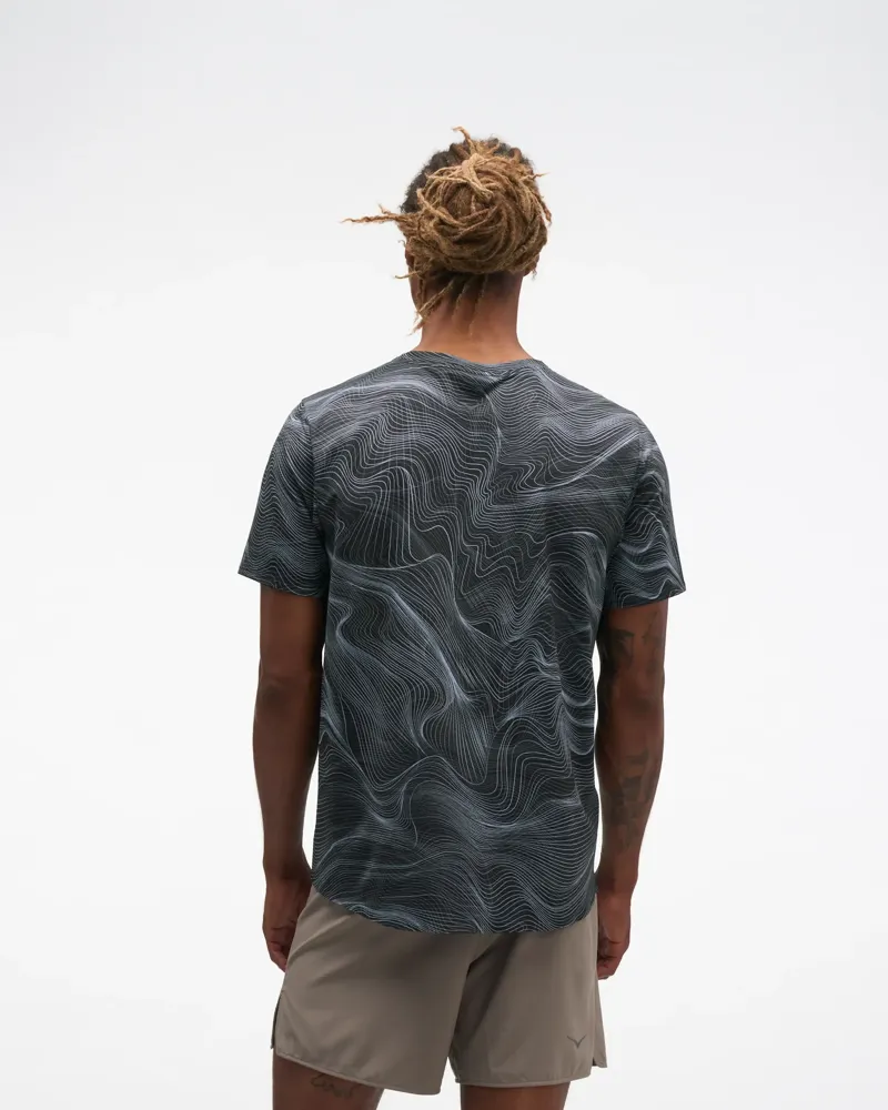 Hoka EveryRun Short Sleeve Running T-Shirt - Black White Print-1