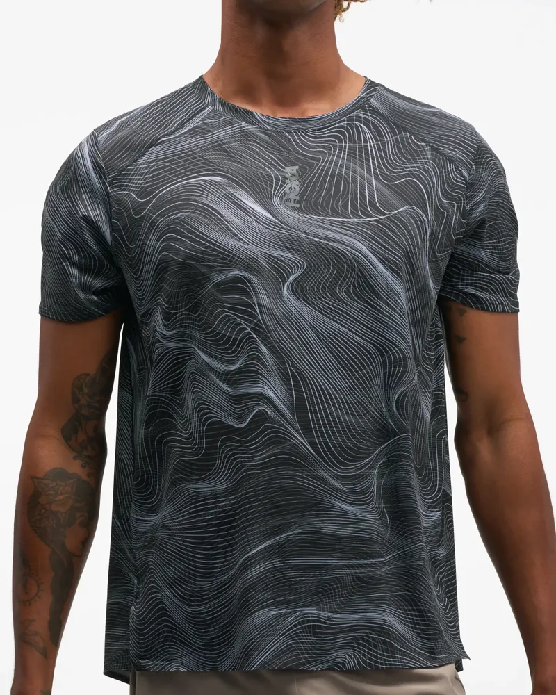 Hoka EveryRun Short Sleeve Running T-Shirt - Black White Print-3