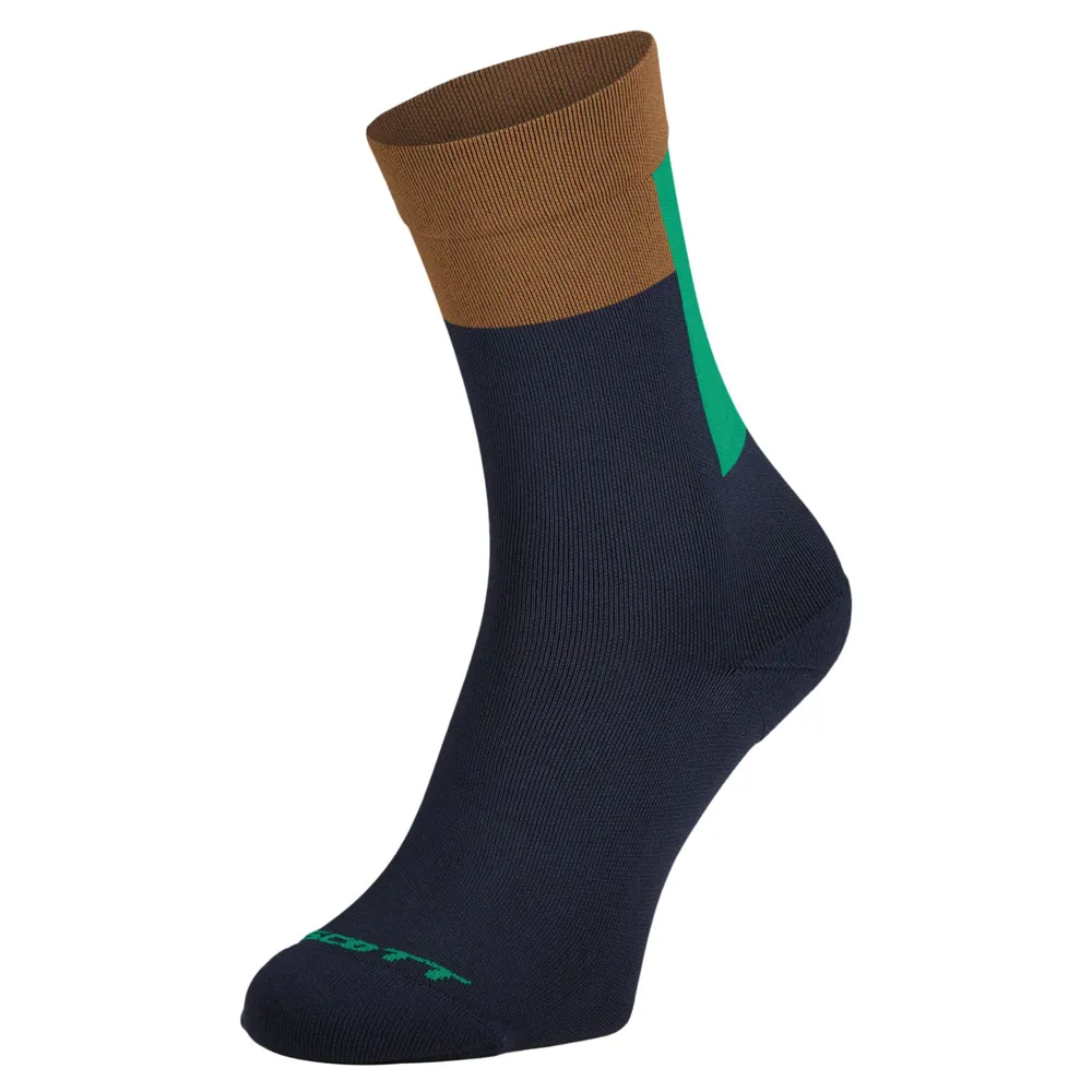 Scott Block Stripe Crew Sock Dark Blue Bread Brown