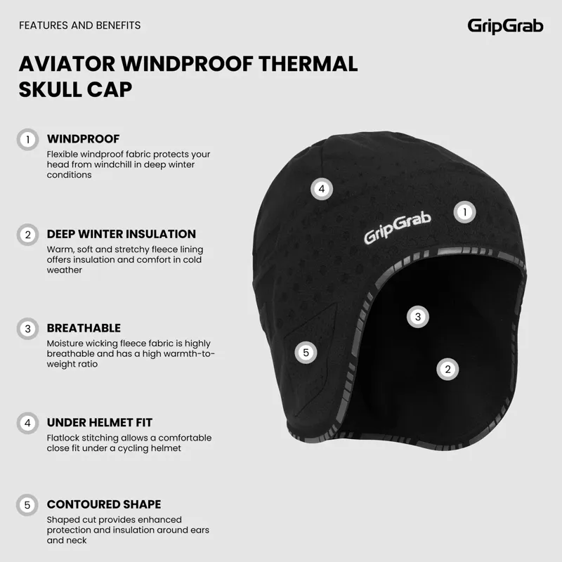 GripGrab Aviator Windproof Deep Winter Skull Cap - Black-1