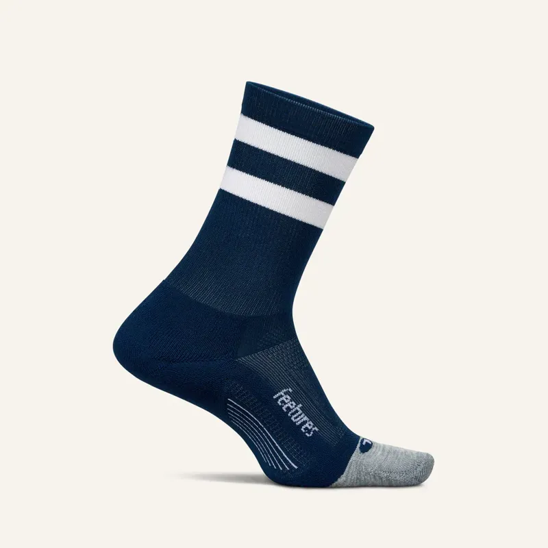 Feetures Elite Light Cushion Mini Crew Sock - Navy High Top Stripe