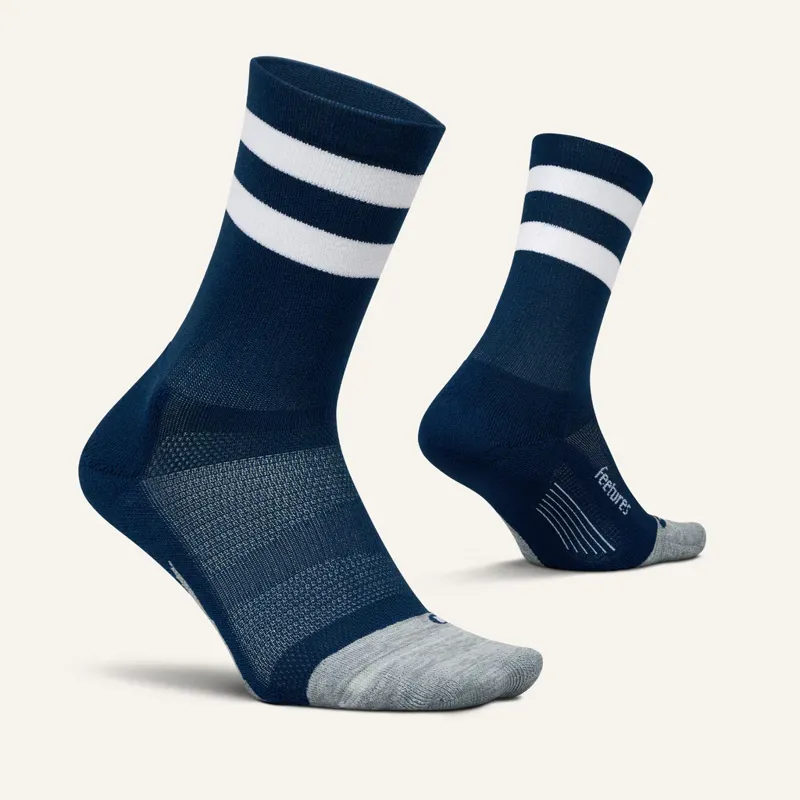 Feetures Elite Light Cushion Mini Crew Sock - Navy High Top Stripe-1