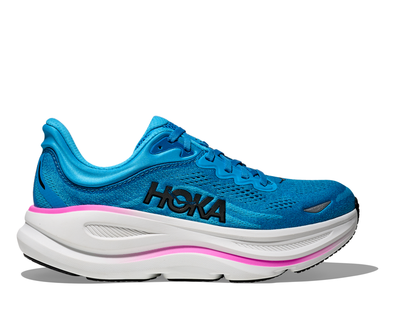 Hoka Bondi 9 Womens Max Cush Road Running Shoe - Skyward Blue Neon Fuchsia
