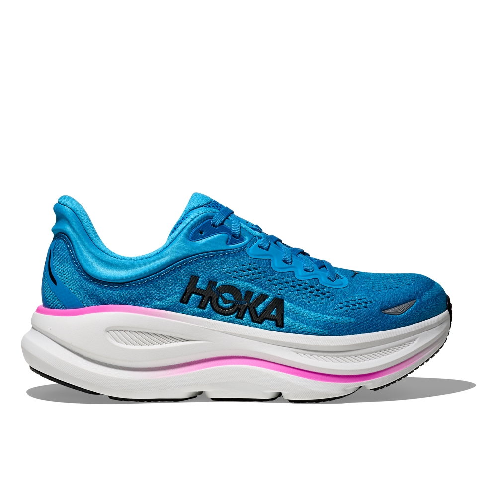 Hoka Bondi 9 Womens Max Cush Road Running Shoe - Skyward Blue Neon Fuchsia 3 UK