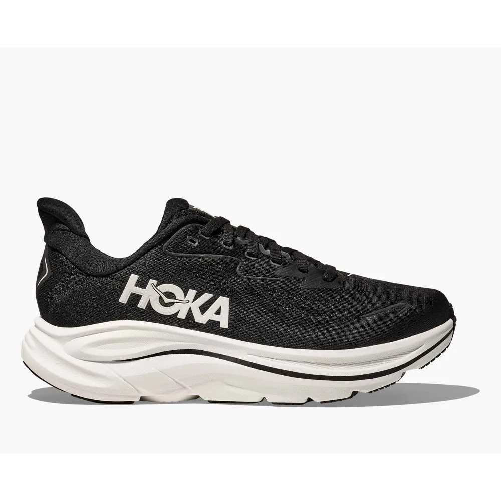 Hoka Clifton 10 Men's Wide Road Running Shoe - Black White 9 UK
