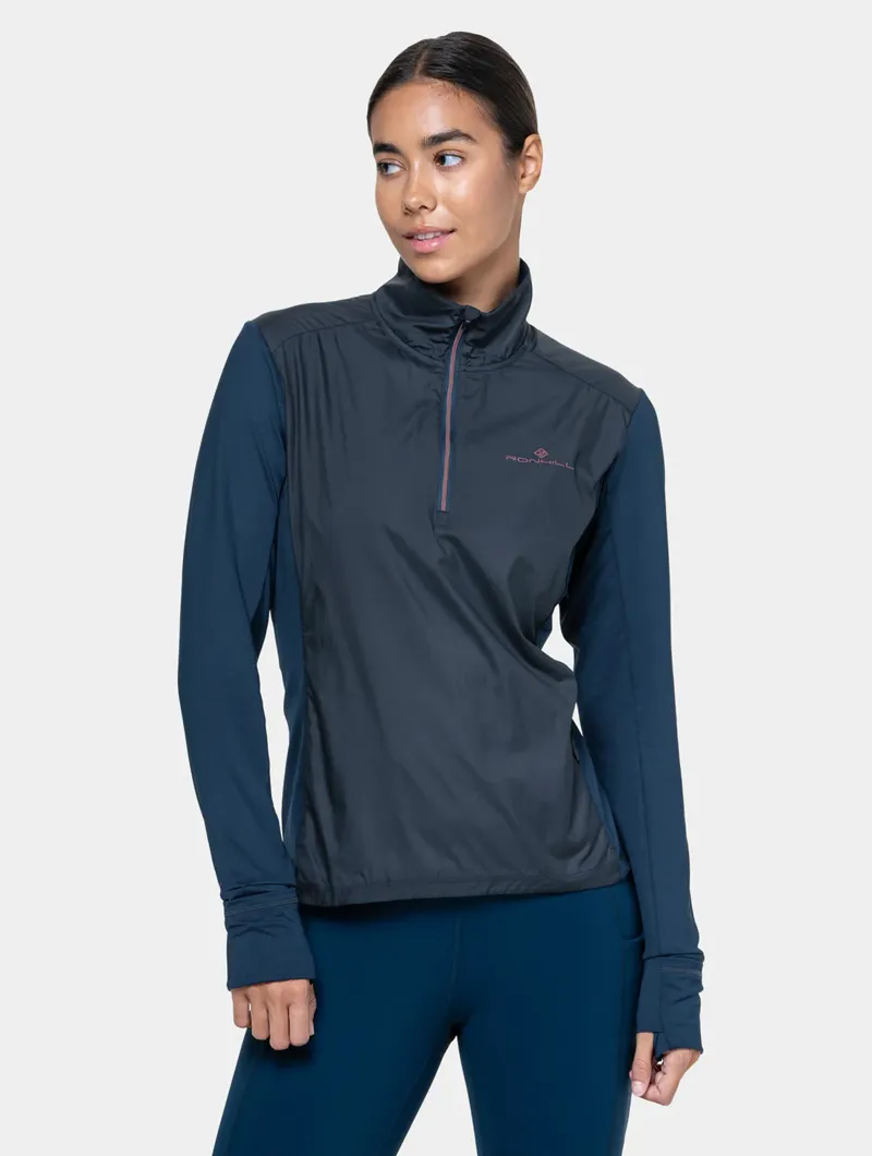 Ronhill Women's Tech Wind-Block Half Zip Running Jacket - Navy Dusty Tulip-2